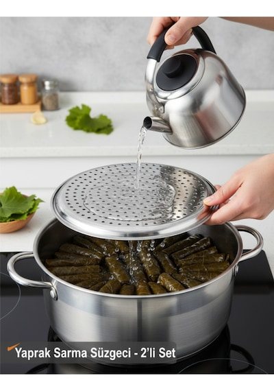 Lüks Paslanmaz Çelik Sarma Ve Dolma Süzgeci Altlığı 2'li Çelik