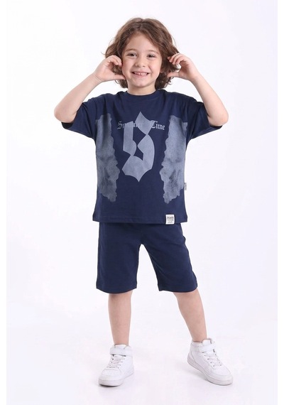 Mnk Baby & Kids Erkek Çocuk Baskılı Kısa Kollu Şortlu 2li Takım M00840 Lacivert