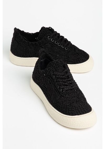 Naz Kadın Örgülü Siyah Kalın Tabanlı Günlük Kadın Sneaker