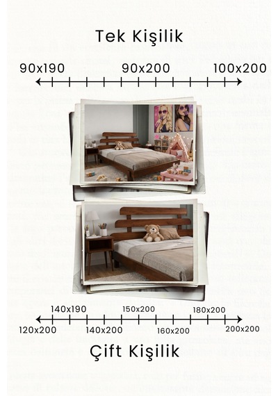 Lotus X New Masif Ahşap Karyola Ve 2 Adet Komodin Ceviz 90x190