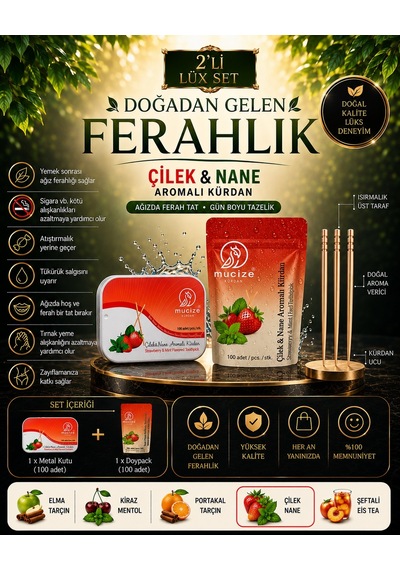 Mucize 2"li Set Çilek Nane Aromalı Kürdan Metal Kutu+ Doypak