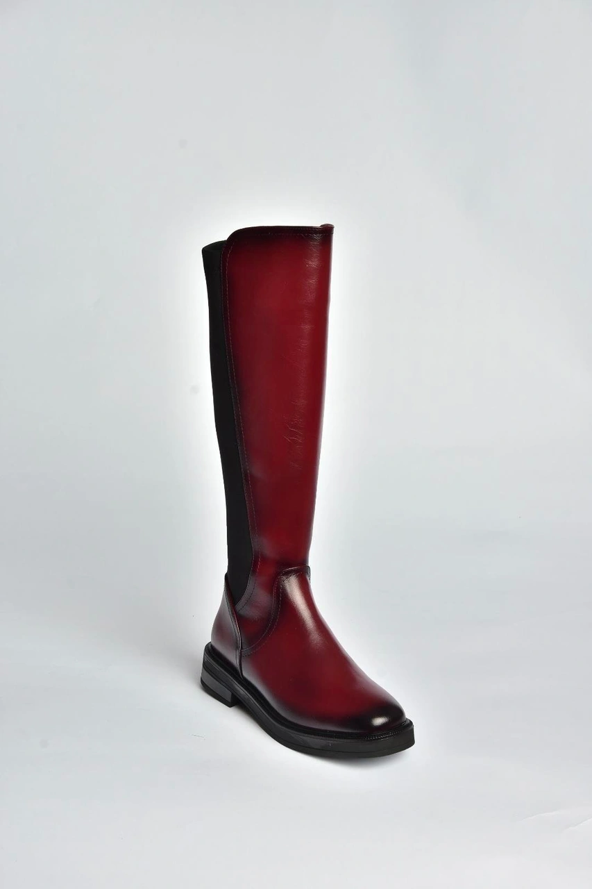 Fox Shoes V312212360 Bordo Rustik Arkası Lastik Detaylı Kadın Çizme Bordo-rustik