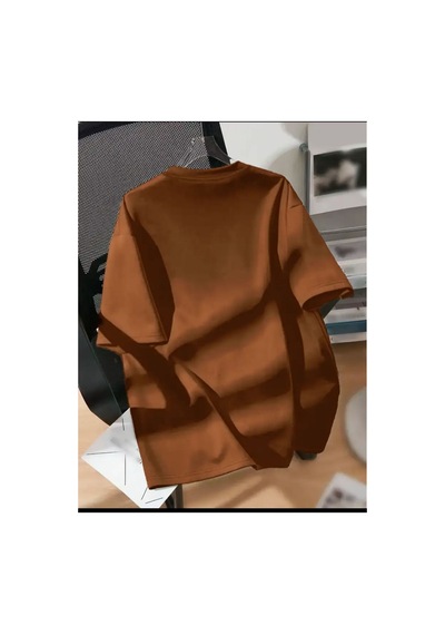 Medinenur Göğüs Baskılı Basic T-shirt Kahverengi