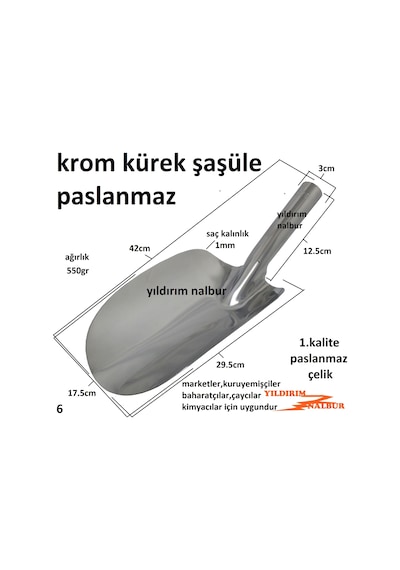 Şaşüle Gıda Küreği Krom Çelik Duble Boy Kuruyemiş Küreği