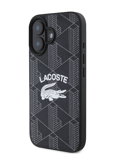 Apple iPhone 16 Uyumlu Kılıf Lacoste  Lisanslı Magsafe Şarj Özellikli Mono Vintage Logo Siyah