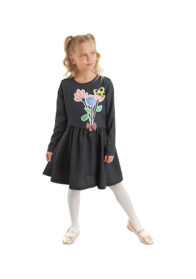Denokids Mshb&g Çiçekler Denim Görünümlü Siyah Kız Çocuk Elbise Siyah