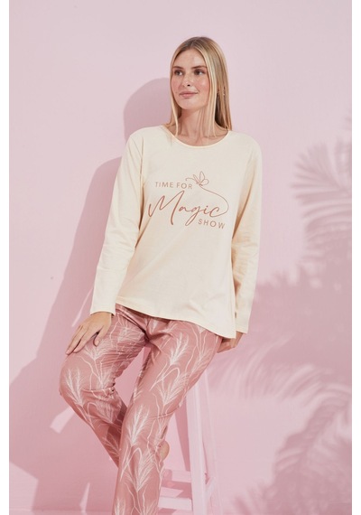 Siyah İnci Pamuklu Örme Pijama Takım 24240184 Krem
