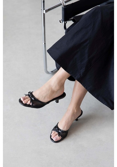 Wolk Shoes Tilda Kadın Topuklu Saten Fileli Sandalet Siyah Siyah