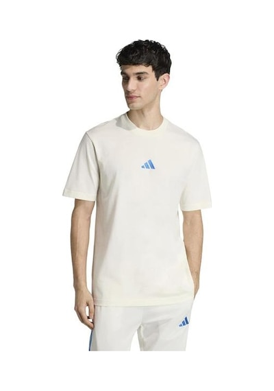 Adidas Essentials Small Logo Single Jersey Erkek Ekru Yuvarlak Yaka Tişört Ekru
