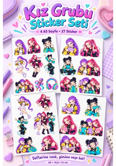 Anime Temalı Sticker Seti 4 A5 Sayfa 27 Adet Renkli Defter Ve Ajanda Etiketi Çok Renkli