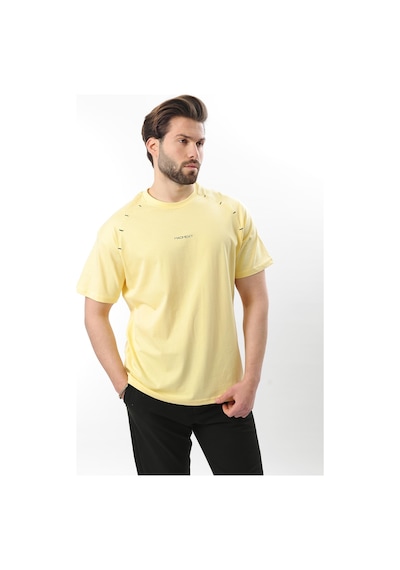 Madmext Sarı Baskılı Nakış Detaylı Erkek T-shirt E7108 Sarı