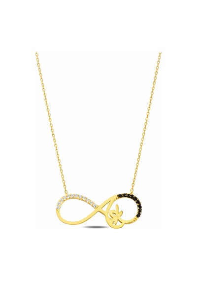 Çekirdekjewelry 925 Ayar Gümüş Sonsuzluk Kolye Siyah & Beyaz Taşlı Gri