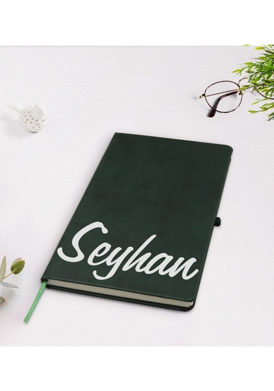 Bitmeyenkartus Kişiye Özel El Yazılı Yeşil Termo Deri Defter Model 2
