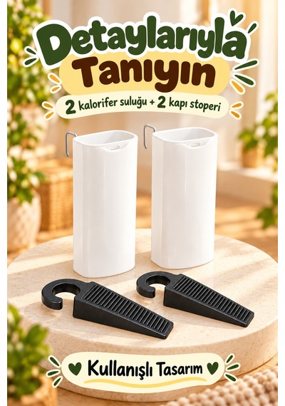 2'li Kalorifer Suluğu Ve 2 Kapı Stoperi Set Askılı Petek Suluğu Kapı Altı Tutucu Ev İçi Yardımcı Set
