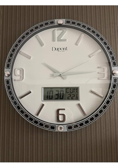 Dupont-t-710-a Dijital Termometreli Ve Takvimli Duvar Saati Silver-beyaz Gri