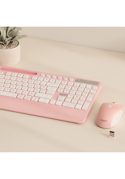 Kablosuz Klavye Mouse Seti - Telefon & Tablet Standlı Beyaz/pembe Diğer