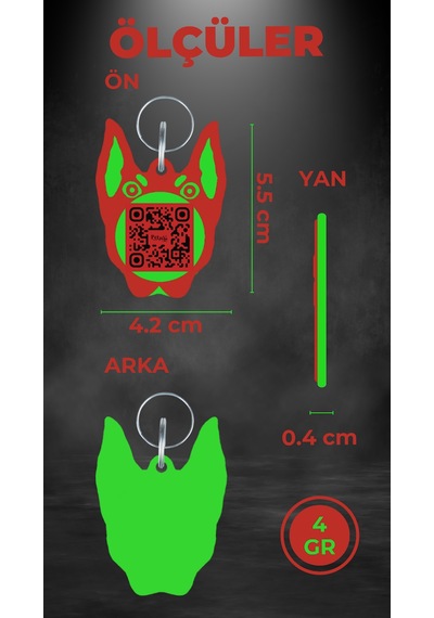 Petjoo 30.Anubis Yeşil-Kırmızı Qr'lı Köpek Künyesi