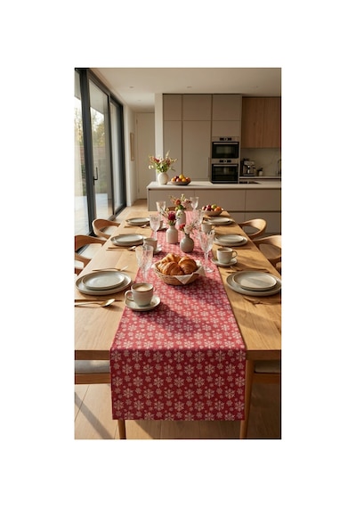 %100 Pamuk Özel Desenli Dikdörtgen Runner 40x130 Bordo - 900753605 Bordo