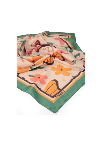 Inno 60x60 Cm Premium Saten Desenli Dikişli Fular Gümüş