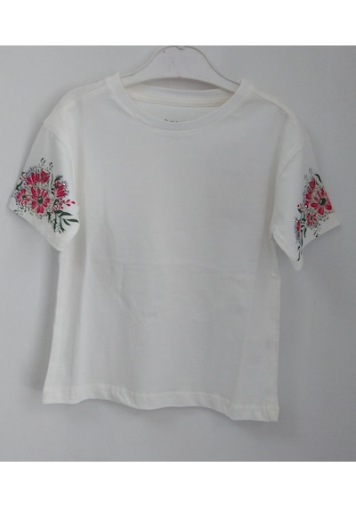 Divonette Kolları Taş Baskılı Kız Çocuk Body 5-8 Yaş Ekru