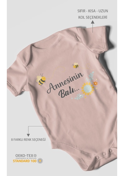 Morivokids Annesinin Balı Kısa Kollu Bebek Body %100 Pamuk Pastel Pembe