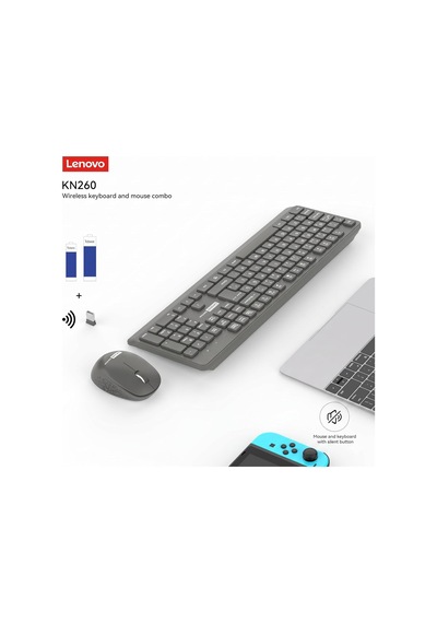 Kn260 Sessiz Kablosuz Klavye Mouse Seti - Koyu Gri, 2.4ghz Wireless, Mini Tek Usb Alıcı Wireless Silent Keyboard & Mouse Set Diğer