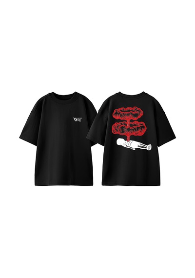 Thewert İçindeki Ataş Tasarım Sırt Baskılı Pamuk Siyah Oversize T-shirt