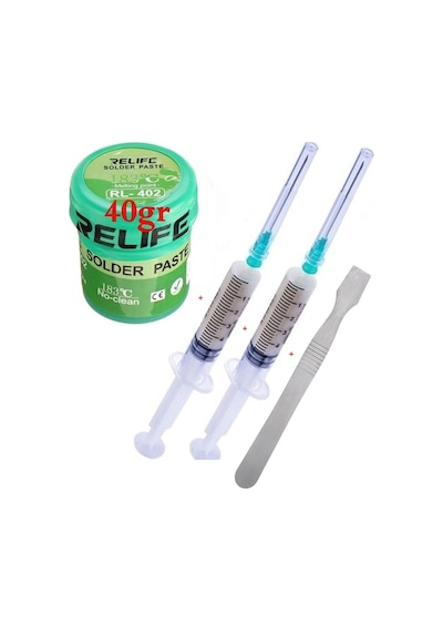 Relıfe Rl-402 Krem Lehim Solder Paste 40g Ve Lehim Toplama Ve Metal Düz Uçlu Spatula Seti St09