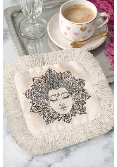 Buddha Mandala Motifli Saçaklı Sunum Peçetesi - Meditasyon Temalı Bohem Bej Bardak Altlığı Mendil Koyu Okyanus Aqua Buddha Mandala Motifli Saçaklı Sunum Peçetesi - Meditasyon Temalı Bohem Bej Bardak Altlığı Mendil Koyu Okyanus Aqua