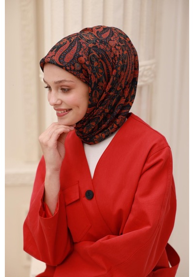 Silk Home Organik Eşarp 79015-02 Siyah, Çilek Kırmızısı, Turuncu, Çelik Mavi