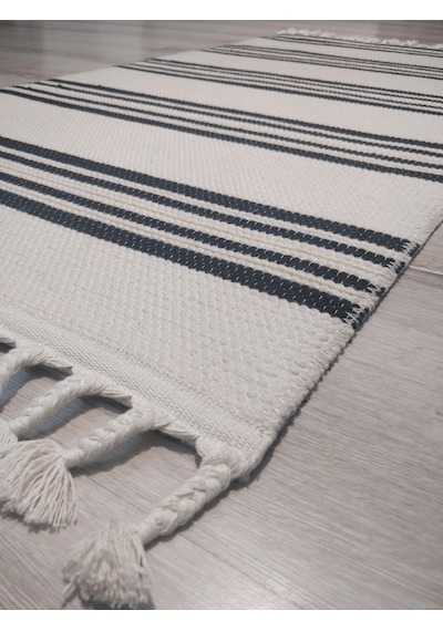 Tarz Wool 20-001 Siyah Bej-siyah Yün Dokuma Kilim 110 x 170 CM