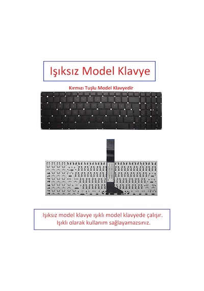 Kırmızı Tuş - Işıksız, Notebook Klavye - Asus X552l Muadili İle Uyumlu