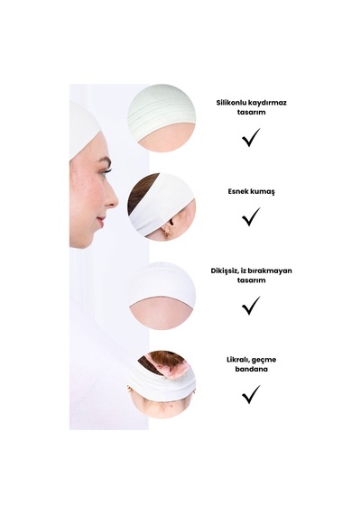 Loggia Kaymayan Silikonlu Bandana Bone Ekru - Kadın Tesettür Dikişsiz Kaymaz Geçme - Sportif Saç Bandı Ekru