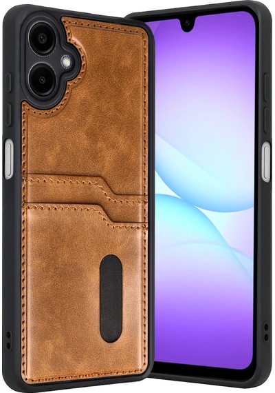 Samsung Uyumlu Galaxy A07 4g Sara Kartvizitli Deri Kılıf Taba