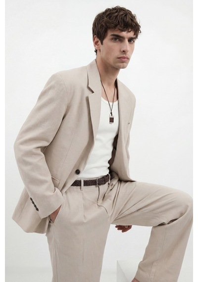 Antioch Modal Karışımlı Relaxed Blazer Ceket Taş