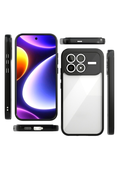 Xiaomi Poco F8 Pro Kılıf Kenarları Silikon Kamera Korumalı Şeffaf Arka Yüzey Pürüzsüz New Roll Kapak Siyah Siyah Siyah