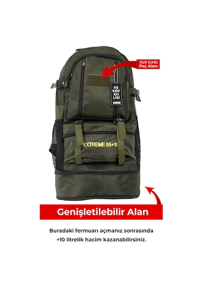 Asker Kolisi Haki Büyük Boy Sırt Çantası 65 Lt Körüklü Outdoor Dağcı Çanta