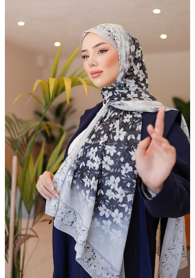Mimiyum Lemon Flower Nayf İpek Şal - Siyah