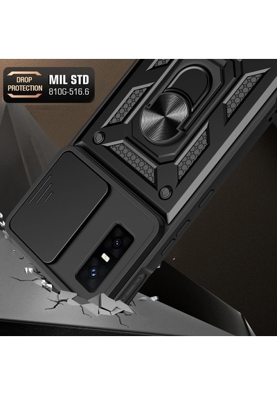 Tr Infinix Gt 30 Pro İle Uyumlu Kaze Tora Kamera Korumalı Sürgülü Yüzüklü Armor Military Tank Kızaklı Kılıf