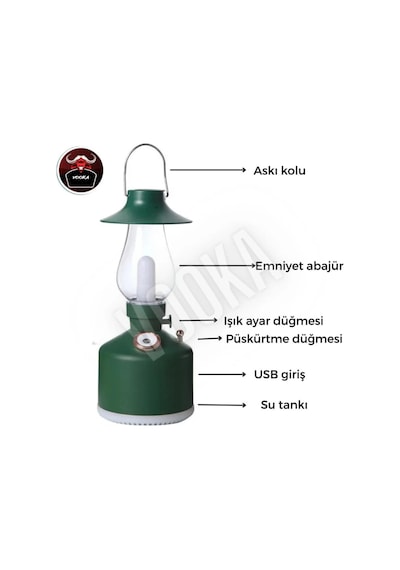 Vilya Vintage Şarjlı Gece Lambası & Hava Nemlendirici Buhar Makinesi Gaz Lambası Retro