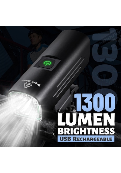 Parlak Bisiklet Işığı 1300 Lümen Usb Şarj Edilebilir Bisiklet El Feneri Mtb Yol Bisikleti Led Işık Su Geçirmez Bisiklet Güvenlik Lambası Siyah