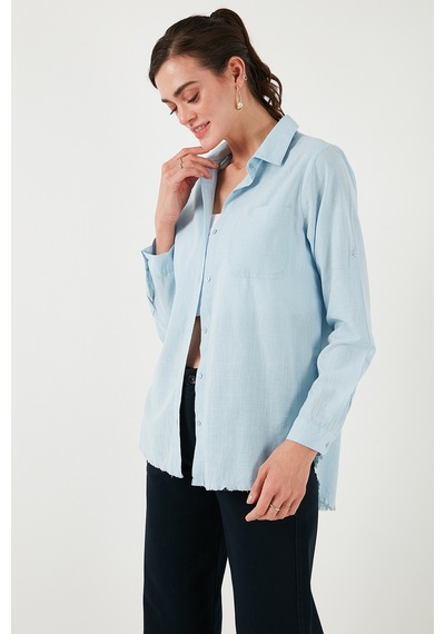 Lela Pamuklu Regular Fit Cepli Bayan Gömlek Cf25S16992 Mavi