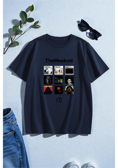 Uyguntarz Unisex The Weeknd Baskılı Tasarım Tshirt Lacivert