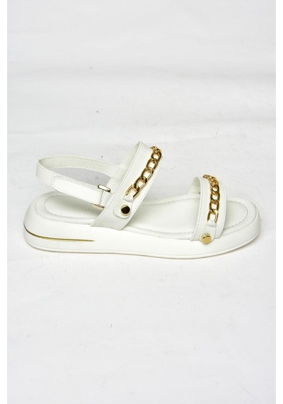 Fox Shoes S518105609 Beyaz Gold Zincir Detaylı Kadın Sandalet Beyaz