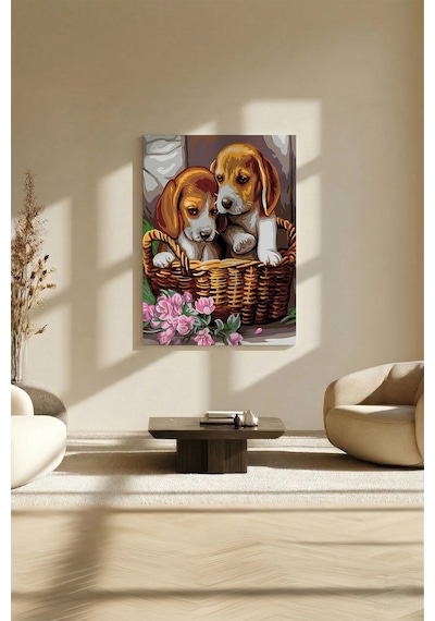 Sayılarla Boyama Seti 40 x 50 CM Tuval Şasesine Gerili Yavru Köpekler