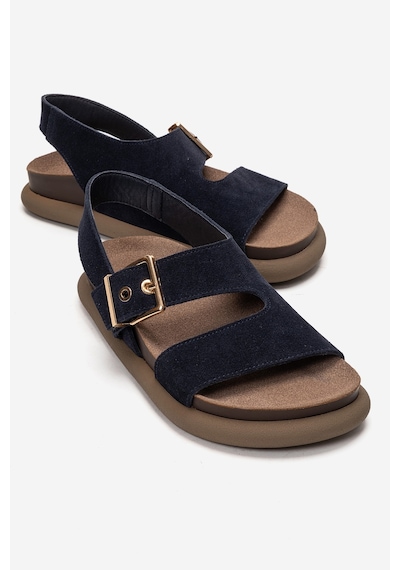 Luvishoes Jalven Lacivert Süet Hakiki Deri Kadın Sandalet