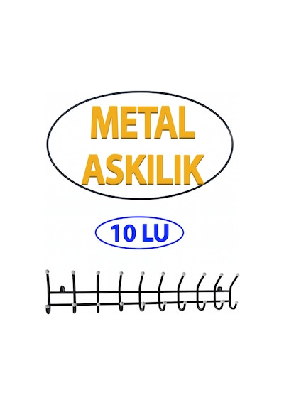 10 Lu Metal Duvar Askısı Ekonomik Model Banyo Mutfak Elbise Askılığı Gümüş