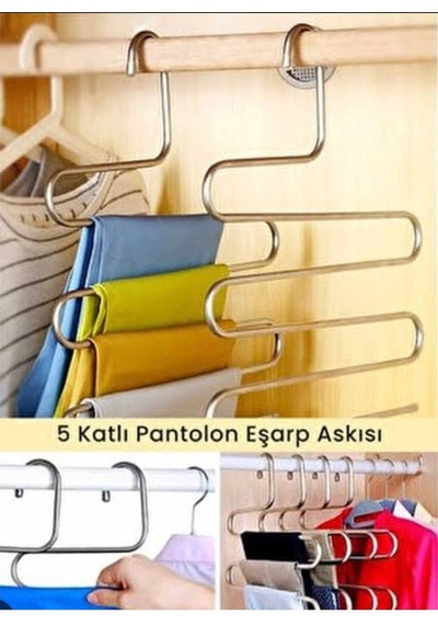 Dalian Home 2'li 5 Katlı Metal Pantalon Eşarp Askısı Dolap İçi Düzenleyici Metal Gümüş Diğer