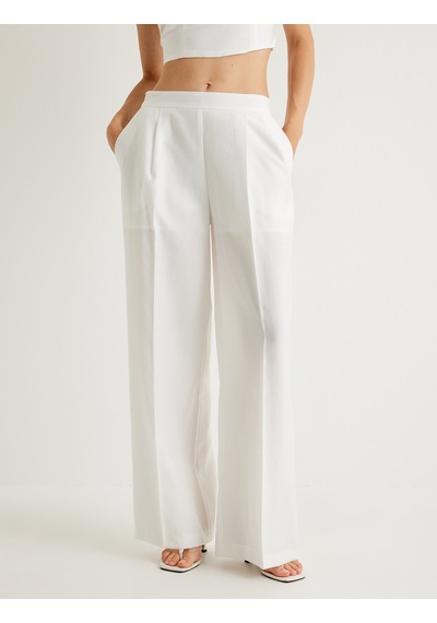 Koton Koton X Melis Ağazat - Geniş Paça Pantolon Tensel Kumaş Yarım Astarlı Pile Detaylı Cepli Kırık Beyaz 4sak40489pw Ekru Koton Koton X Melis Ağazat - Geniş Paça Pantolon Tensel Kumaş Yarım Astarlı Pile Detaylı Cepli Kırık Beyaz 4sak40489pw Ekru