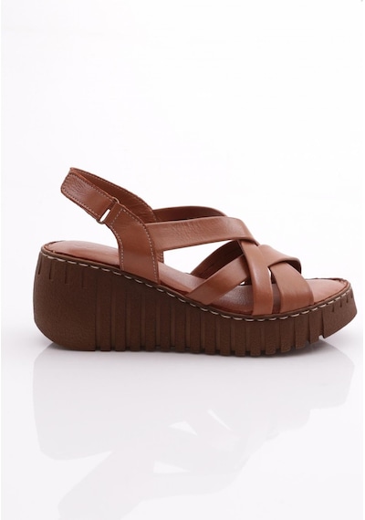 Dgn 254 Kadin Şeritli Açik Sandalet 254-2498-R2605 Taba